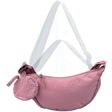 Imagem de Bolsa transversal com bolsa de moedas Hobo Sling bolsa crescente feminina masculina moderna pequena bolsa de ombro de nylon alça ajustável, rosa