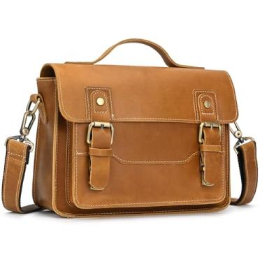 Imagem de Bolsa mensageiro masculina pequena de couro de 24,6 cm vintage bolsa tiracolo bolsa de ombro para bolsa de escritório, marrom