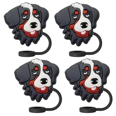 Imagem de Bernese Mountain Dog Toppers de canudo para copos Stanley; tampas de palha compatíveis com Stanley copo de 30 e 1,134 g, reutilizável e de silicone para pontas de 10 mm, 4 peças