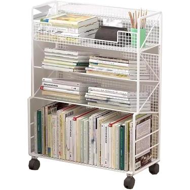 Imagem de Estante De Livros Estante De Metal Com Rodas Multicamadas Rolando Carrinho Removível Rack De Exibição Quarto Sala De Estar Estantes Escolares Em Casa Prateleira Aberta, C
