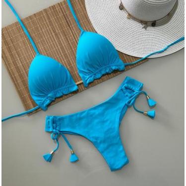 Imagem de Biquini Cortininha Com Calcinha Fio Duplo, Azul Piscina - Naykle, Azul