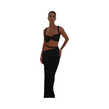 Imagem de Conjunto De Saia E Sutiã Franzido Com Bandagem De Verão Feminino, Gola