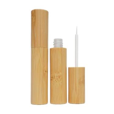 Imagem de Happyupcity 2 tubos de delineador vazios de bambu de 4 ml com pincel recarregáveis, frascos de delineador líquido, recipiente de rímel, frascos portáteis de viagem para brilho para os olhos