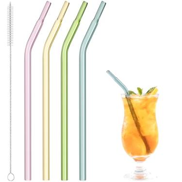 Imagem de Snowfall Canudos de vidro planos coloridos reutilizáveis com ponta plana antirrugas para copos pequenos, canudo de 8 mm/7,87 pol. Reduz as linhas labiais, livre de BPA, pode ser lavado na lava-louças