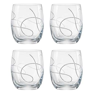 Imagem de Barski Copo de vidro, com design de cordão - Copos duplos à moda antiga - Conjunto de 4 copos feitos na Europa - Cada copo tem 400 ml.