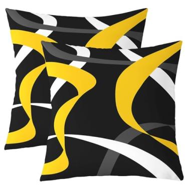 Imagem de Erosebridal Capas de almofada cinza preto amarelo cinza listrado branco abstrato 61 x 61 para crianças e adultos listras geométricas capas de almofadas modernas decorativas quadradas 2 peças