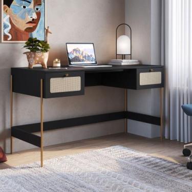 Imagem de Escrivaninha Irene 2 Gavetas 139cm Palhinha Pés metálicos Boho Móvel n