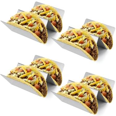 Imagem de Conjunto de 4 suportes de taco de aço inoxidável, cada taco de metal suporta 2 tacos, pode ir à lava-louças no micro-ondas (conjunto com 4)