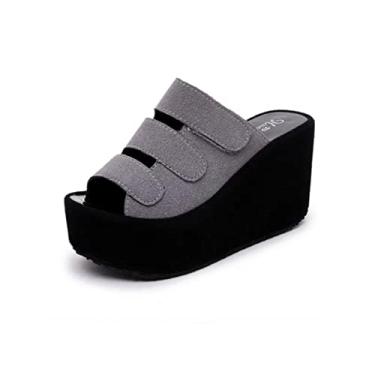 Imagem de Sandálias femininas de salto alto de cunha no verão todos os dias, Dedo do pé aberto, sola antiderrapante, chinelos de praia, moda, respirável, casual, sapatos de plataforma(Grey,35 EU)