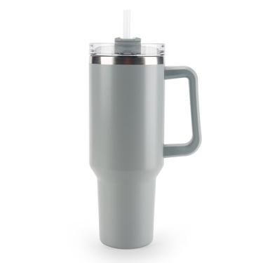 Imagem de OCEANPAX Copo de 1,134 g com alça à prova de derramamento, caneca de café de viagem, copos de aço inoxidável reutilizáveis, adequados para porta-copos de carro sem canudo (cinza)
