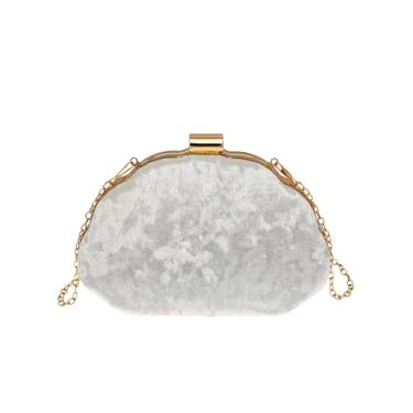 Imagem de COOLOYA Bolsa feminina com textura brilhante 3D Cloud Shell Bolsa tiracolo para festa noturna com alça de corrente, Camurça branca, One Size