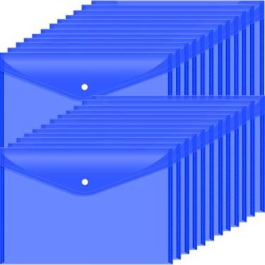 Imagem de Envelopes de arquivo de plástico com fecho de botão de pressão, pastas de documentos transparentes para arquivos de letra A4, pastas de poliéster, para material escolar e de escritório (azul