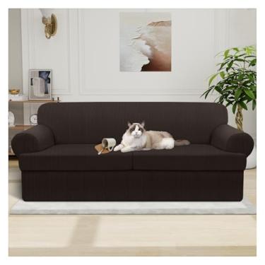 Imagem de Pfrstuv Capa de sofá à prova d'água, conjunto de 3 peças, capas de sofá listradas para 2 sofás em T separados – Capas de sofá de tecido TPU à prova de vazamento para crianças, animais de estimação (2