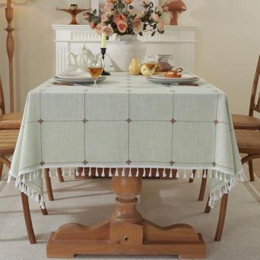 Imagem de KAIJIE Fitable Toalhas de mesa para mesas retangulares, 1 pacote - 100 x 160 cm, toalha de mesa de jacquard com listras longas de cor sólida, almofada de mesa de café, algodão, verde-claro