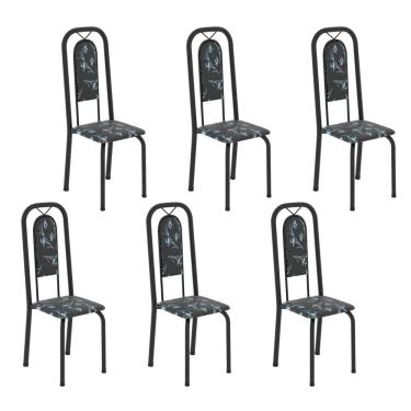 Imagem de Cadeiras para Sala de Jantar 6 Unidades Lara Floral Preto