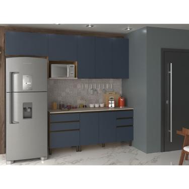 Imagem de Cozinha Completa Bartira Cristal Com 7 Portas, 5 Gavetas Lâmina De Mel-azul Royal