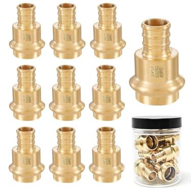 Imagem de WDAISY Pacote com 10 acessórios adaptadores de pressão para PEX de 3/4 polegadas | Conexões de crimpagem ProPress de latão sem chumbo para conexão de tubos de cobre e PEX, fácil instalação