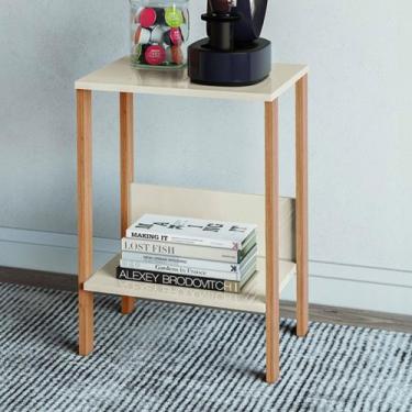 Imagem de Mesa de Canto Industrial 1 Prateleira 100% Mdf Off White/Freijó F14 - 