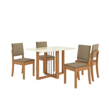 Imagem de Mesa De Jantar Retangular Kappesberg Bélgica Com 4 Cadeiras Canela Com Off White