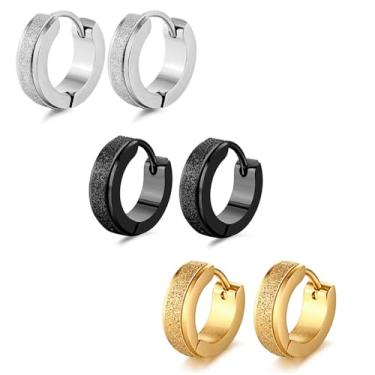 Imagem de CHARIFIN Brincos masculinos de aço inoxidável para cartilagem cirúrgica, brincos foscos, pequenos brincos de argola de prata para homens, Aço inoxidável, Sem pedra preciosa