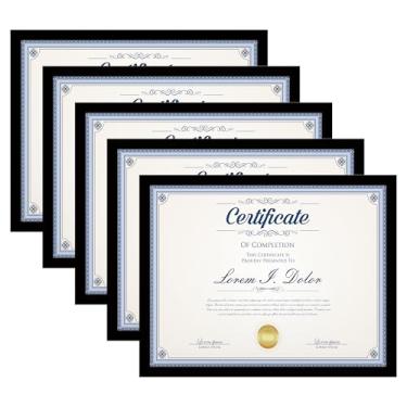 Imagem de Hongkee Conjunto de 5 porta-retratos de 21 x 28 cm, molduras pretas de 21 x 28 cm, para diploma de prêmio de certificado de documentos, pendurar na parede ou mesa