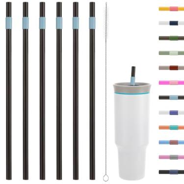 Imagem de Canudos de substituição compatíveis com copo de viagem Owala de 1,134 g - inclui 6 canudos e 1 pacote de escova de limpeza (azul café)