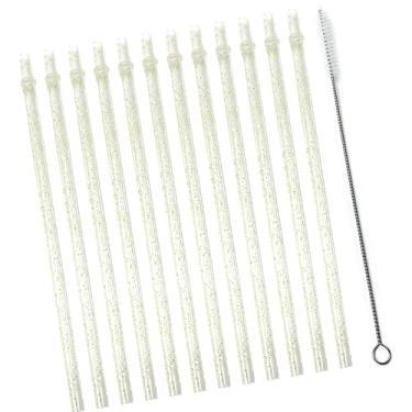 Imagem de Llazsybz 12 Canudos Reutilizáveis para Festas, Canudos Decorativos com Glitter para Festas de Formatura, Bares, Cafés E Reuniões, Branco