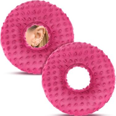 Imagem de DoubleFill 2 almofadas para piercing de orelha, almofada de donut para dor de ouvido, dormir, pescoço, alívio de dor, fones de ouvido, protetor de viagem, zumbido (vermelho rosa, textura com contas)