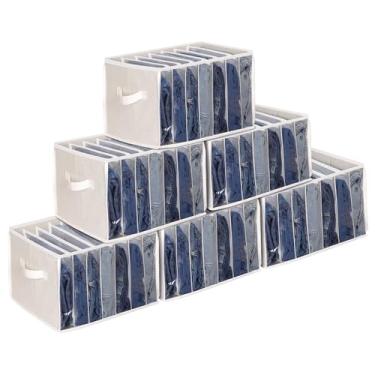 Imagem de Zilink Organizador de roupas de guarda-roupa atualizado com placa de suporte, organizador de calças transparentes para armário com 7 divisórias, organizador de gaveta extra grande para jeans, suéteres