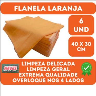 Imagem de Flanela Laranja 30x40 Para Limpeza Geral - 6 Unidades - Neves