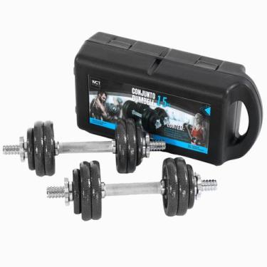 Imagem de Kit Maleta Halteres Completa 15Kg Barra Anilha Dumbbell Wct - Wct Fitn