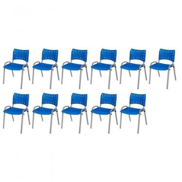 Imagem de Cadeira Iso Base Cinza, Igreja, Escola, Escritório - Azul Kit 11 Peças