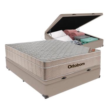 Imagem de Cama Box + Colchão Casal Ortobom Airtech Spring Pocket 138x188 Bege