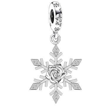 Imagem de GMXLin Pingente de floco de neve para inverno compatível com pulseiras Pandora Charms, Cobre