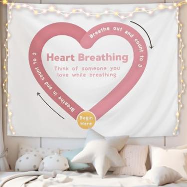 Imagem de CIOJUNE Tapeçaria de saúde mental, tapeçarias de respiração de coração para sala de aula, tapeçaria de respiração de atenção plena, cenário de decoração de parede para escritório de conselheiro