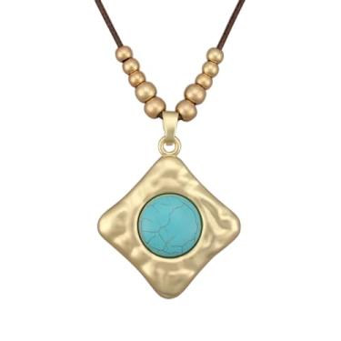 Imagem de joymiao Colares boêmios femininos longos de couro com pingente grande, joia hippie boho, colar com pingente, Couro sintético, Sem Pedra Preciosa