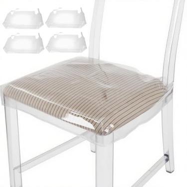 Imagem de GEUGECY Capas de assento de PVC para cadeiras de jantar, conjunto de 4 capas protetoras de cadeira de jantar à prova d'água, à prova de poeira, manchas e arranhões para cozinha, hotel, reunião