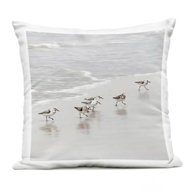 Imagem de Stupell Industries Scurrying Sandpiper Birds almofada estampada para uso externo, 45 x 18 x 46, bege