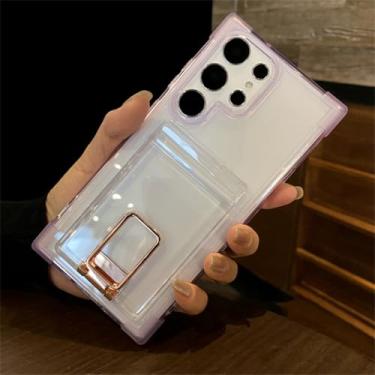 Imagem de Capa para Samsung S24Ultra de luxo, fosca, transparente, com compartimentos para carteira, suporte para cartão, capa à prova de choque (para Samsung S24Ultra/roxa)