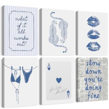 Imagem de Arte de parede leopardo azul marinho decoração de parede em tela de guepardo moderno pôsteres estéticos azul marinho estampas de biquíni imagem estética preppy pintura Ás de copas para dormitório