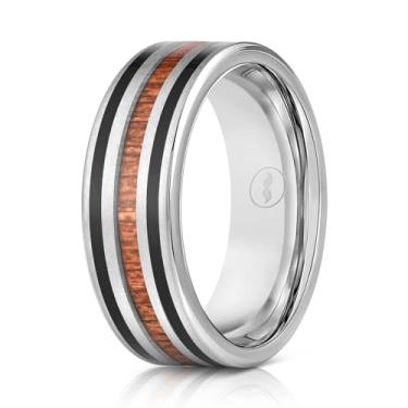 Imagem de Aliança de casamento masculina de carboneto de tungstênio de prata - anel de casamento masculino com revestimento de madeira em barril de tungstênio de grau premium - Inclui aliança de silicone, bolsa