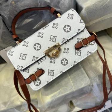 Imagem de Bolsa De Couro Feminina Com Design De Grife Luxo Celular Pequena Fecho