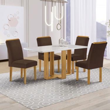 Imagem de Mesa de Jantar 4 Lugares Isadora Luisa com Vidro Cinamomo/Off White/Marrom - Cel Móveis