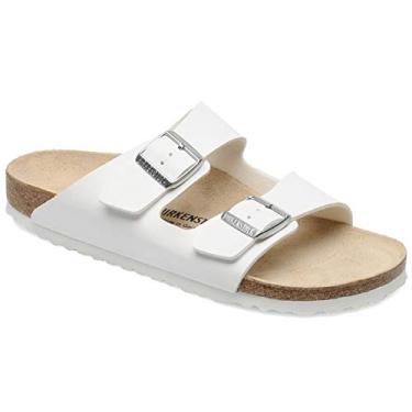 Imagem de Sand lia de couro unissex Birkenstock Arizona, White Birko-flor, 9-9.5 Narrow Women/7-7.5 Narrow Men