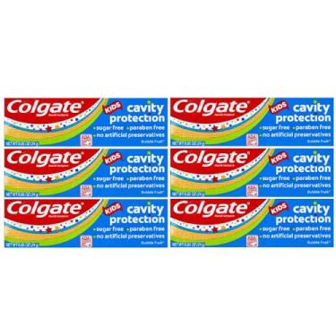 Imagem de Colgate Pasta de dente infantil com flúor com proteção contra cáries, sabor bolha de frutas, tamanho de viagem 24 g - Pacote com 8