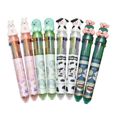 Imagem de Lopenle 8 peças Shuttle Bunny canetas multicoloridas 10 em 1 coelho urso canetas coloridas animais canetas retráteis canetas dinossauro vaca canetas para escola, escritório, festa de Natal