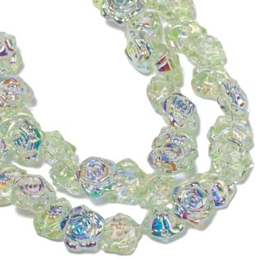 Imagem de Songxi 60 contas de vidro semi banhadas rosa verde para fabricação de joias, contas de cristal feitas à mão 7,5 × 13 mm para pulseira, colar, chaveiro, contas espaçadoras soltas para artes e