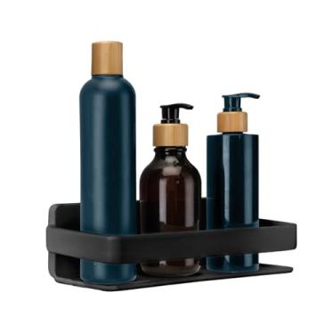 Imagem de Prateleira Porta Shampoo Black Arthi | Linha Suspensa com Fixação por Fita 3M | Instalação sem Furos | Grade Lateral de Segurança | Escoamento de Água | Compacta Moderna | Ideal para Box | Modular