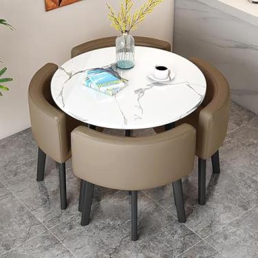 Imagem de Mesa E Cadeiras Da Sala De Jantar Ajustadas Para 4, Tabela Do Clube Da Sala De Recepção Do Escritório, Tabela Quadrada Redonda Da Sala De Conferências D, Brown+black, 80cm/31.5in