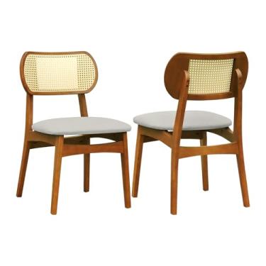 Imagem de Kit 2 Cadeiras Organik Encosto Anatômico com Telinha Rattan Natural - Amêndoa - Assento Estof. Linho Bege Mescla Impermeável